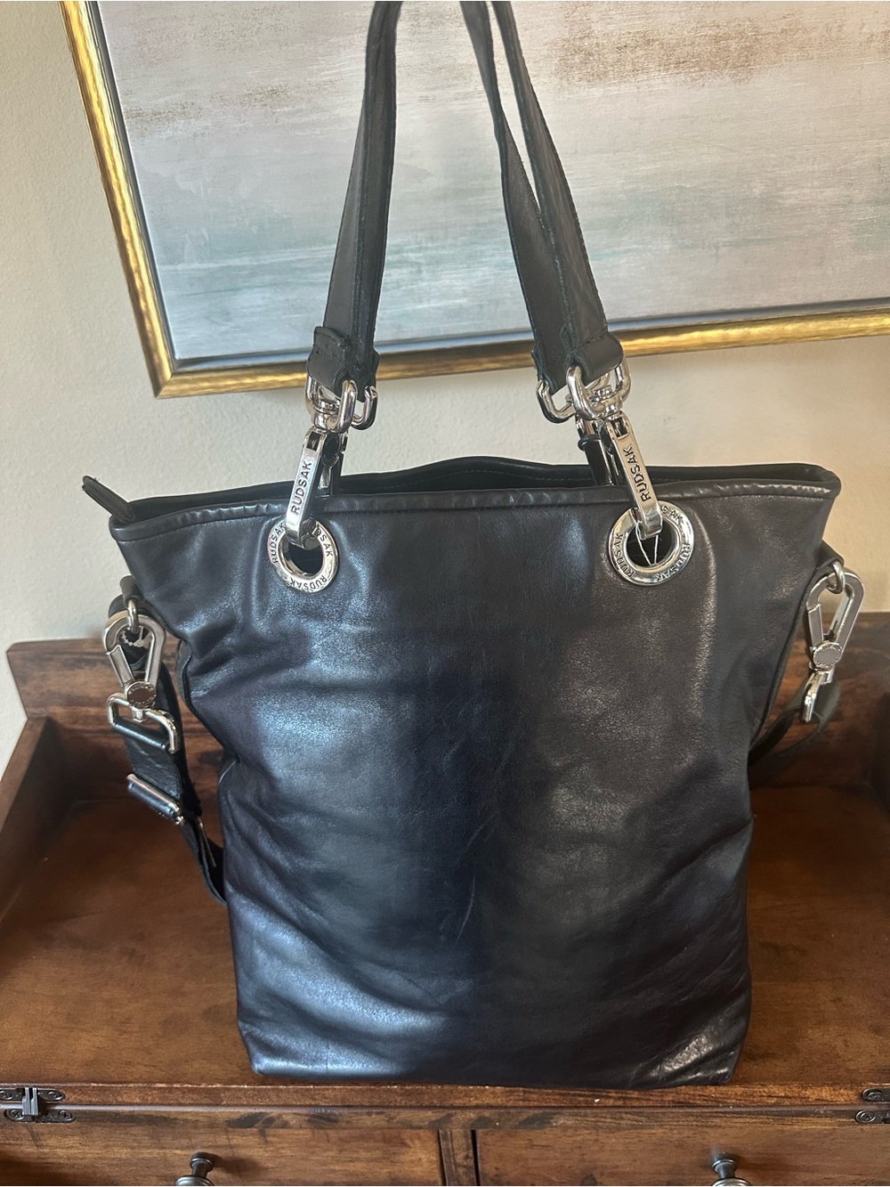 RUDSAK NWT $345 MSRP Black Leather Tote Bag